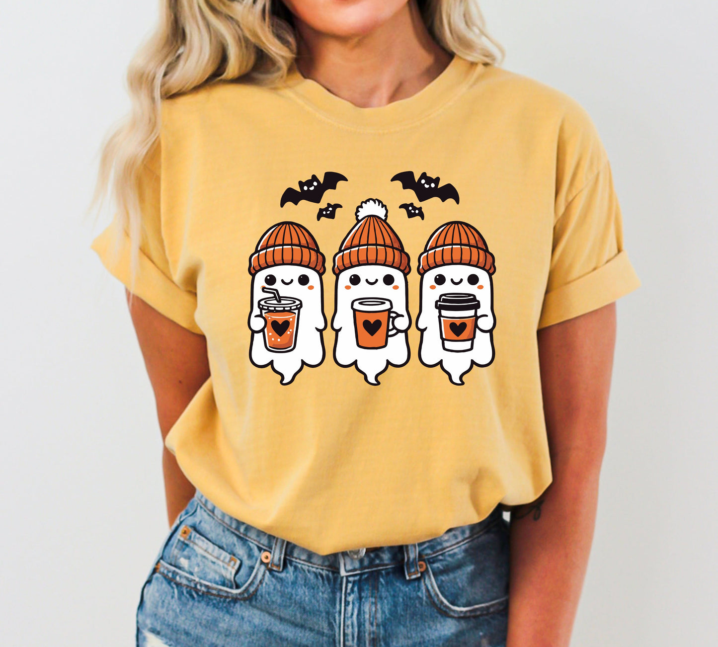 Cute Coffee Lover Ghosts Western Witch Meme Halloween Costume Tshirt Comfort Colors T-Shirt