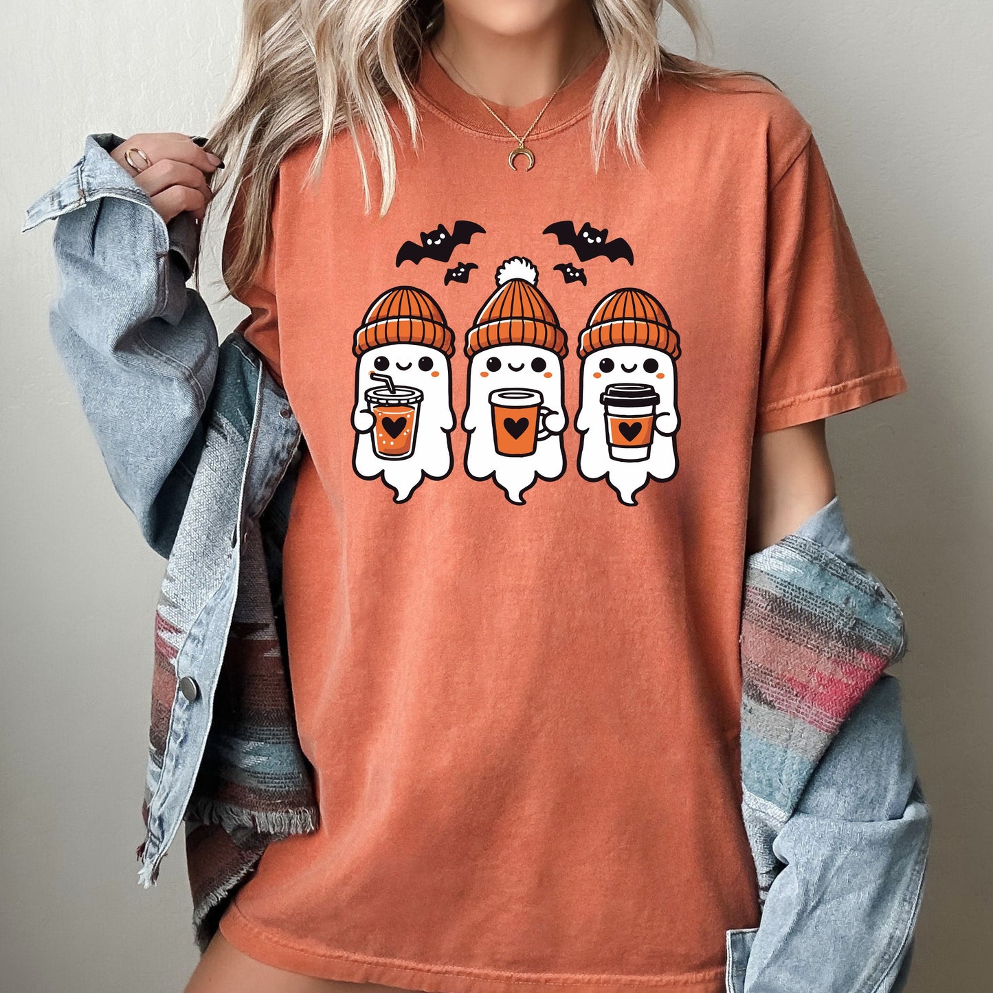 Cute Coffee Lover Ghosts Western Witch Meme Halloween Costume Tshirt Comfort Colors T-Shirt
