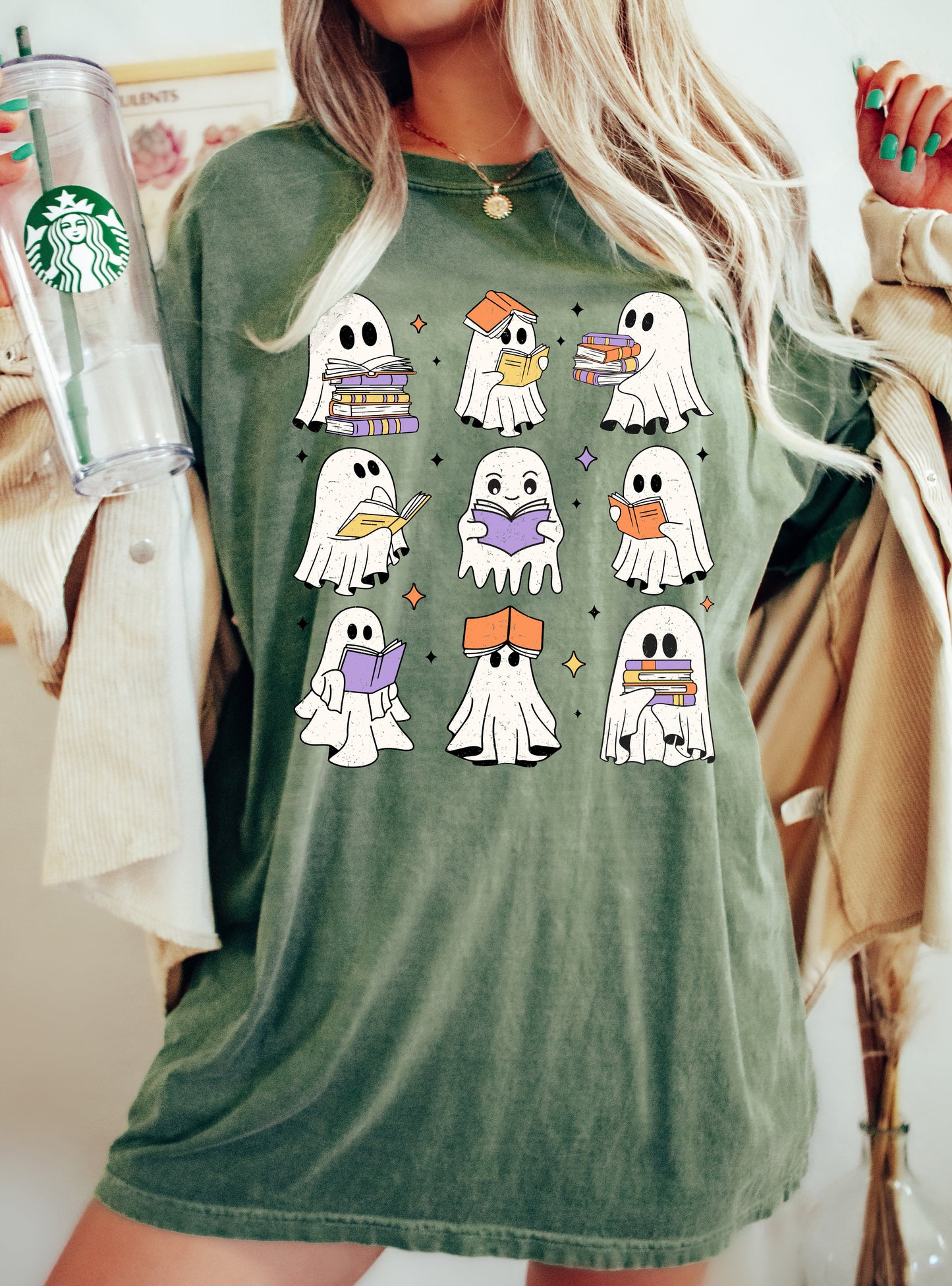 Book Lover Ghosts Reading Western Witch Halloween Costume Tshirt Comfort Colors T-Shirt