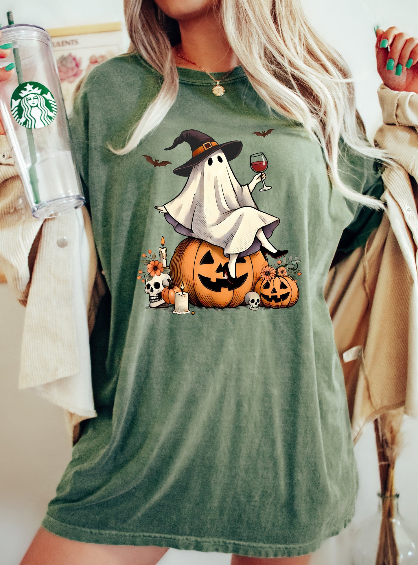 Ghost on Pumpkin Western Witch Halloween Costume Comfort Colors T-Shirt