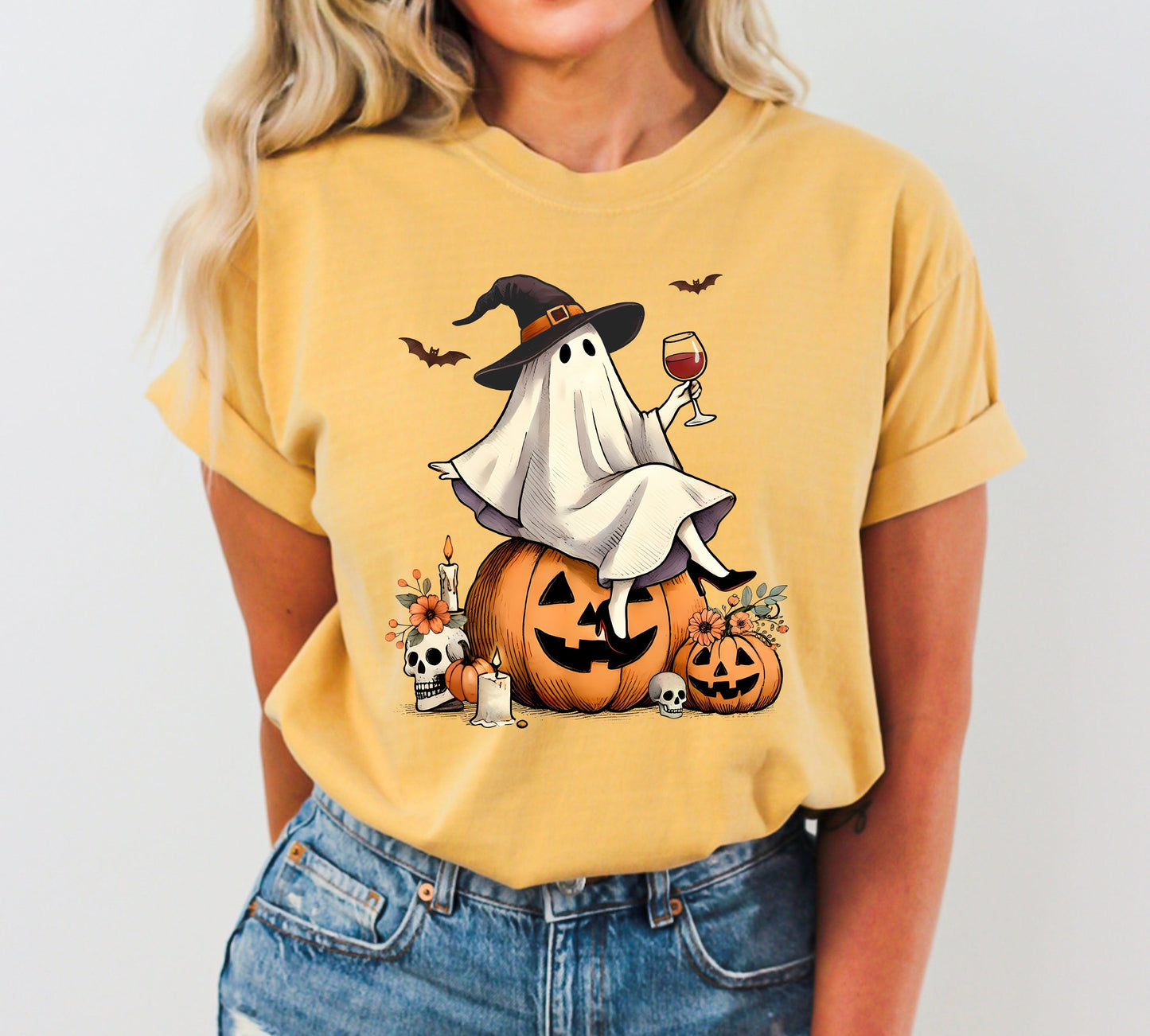Ghost on Pumpkin Western Witch Halloween Costume Comfort Colors T-Shirt