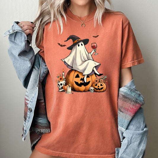 Ghost on Pumpkin Western Witch Halloween Costume Comfort Colors T-Shirt