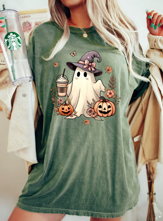 Coffee Ghost Vintage Western Witch Halloween Meme Costume T-Shirt Comfort Colors