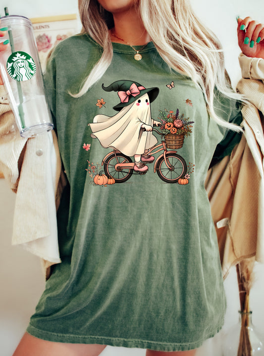 Ghost Bicycle Skeleton Vintage Halloween Costume T-Shirt Comfort Colors