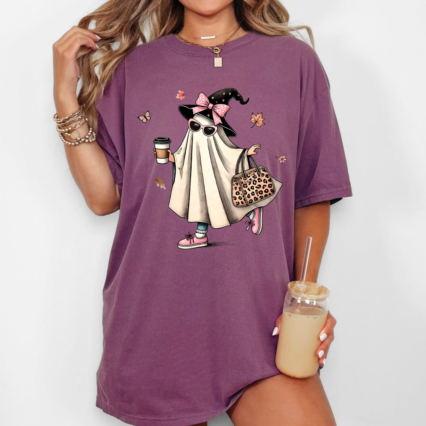 Fancy Ghost Coffee Western Witch Halloween Costume Tshirt Comfort Colors T-Shirt