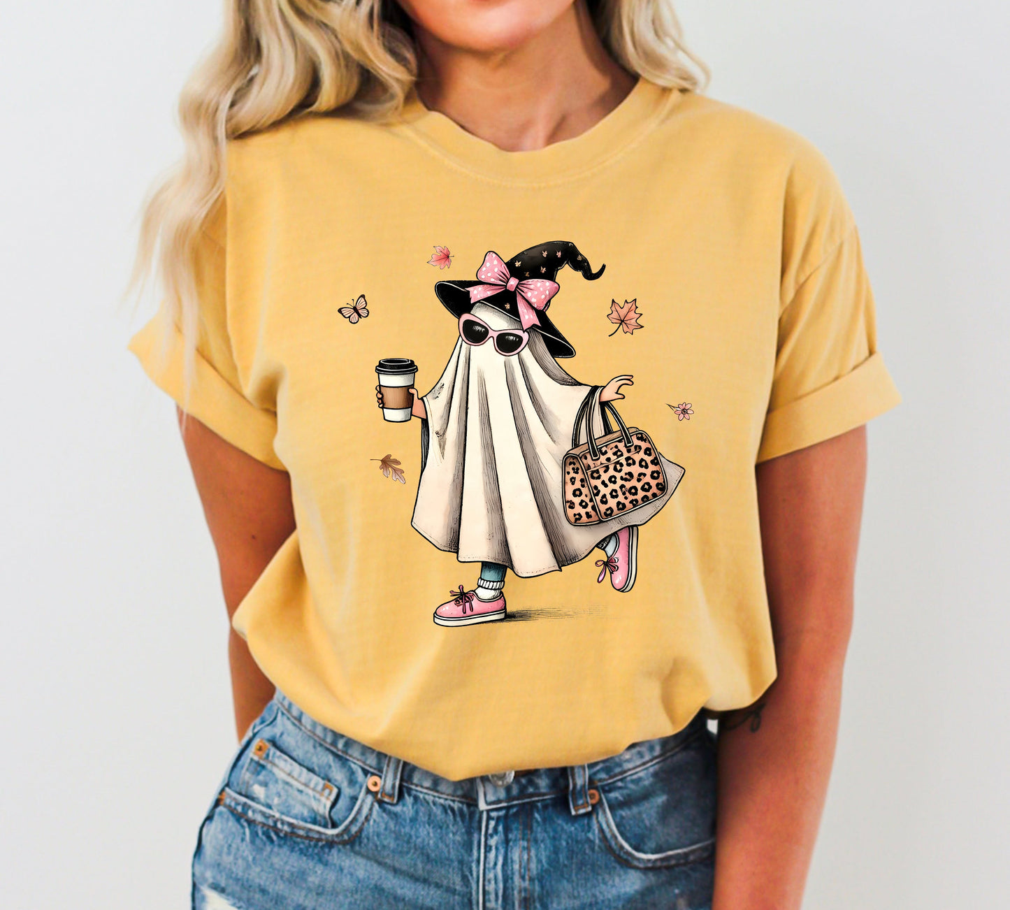 Fancy Ghost Coffee Western Witch Halloween Costume Tshirt Comfort Colors T-Shirt