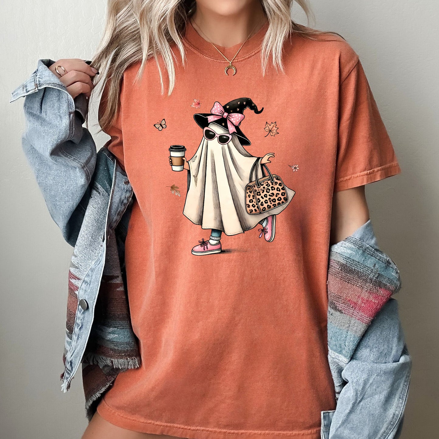 Fancy Ghost Coffee Western Witch Halloween Costume Tshirt Comfort Colors T-Shirt
