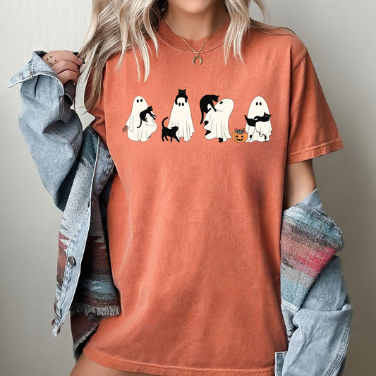 Halloween Black Cat Ghost Skeleton Vintage Witch Aesthetic Meme Costume T-Shirt Comfort Colors