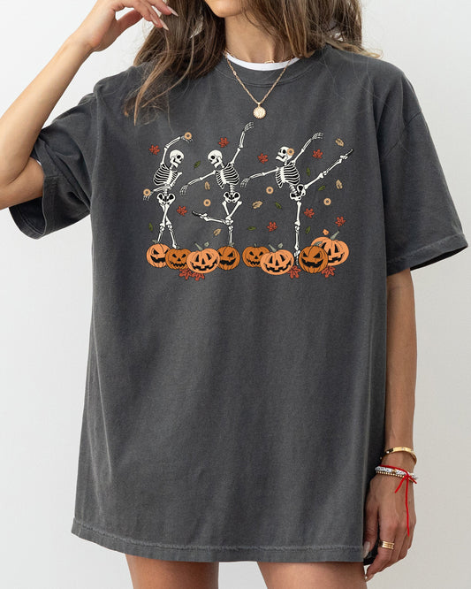 Dancing Skeletons Fall Leaves Vintage Halloween Costume T-Shirt Comfort Colors
