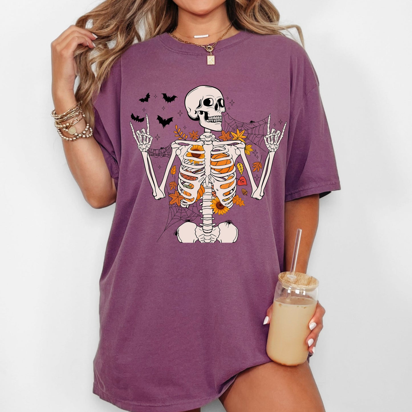 Funny Skeleton Flowers Rock Western Witch Meme Halloween Costume Tshirt Comfort Colors T-Shirt