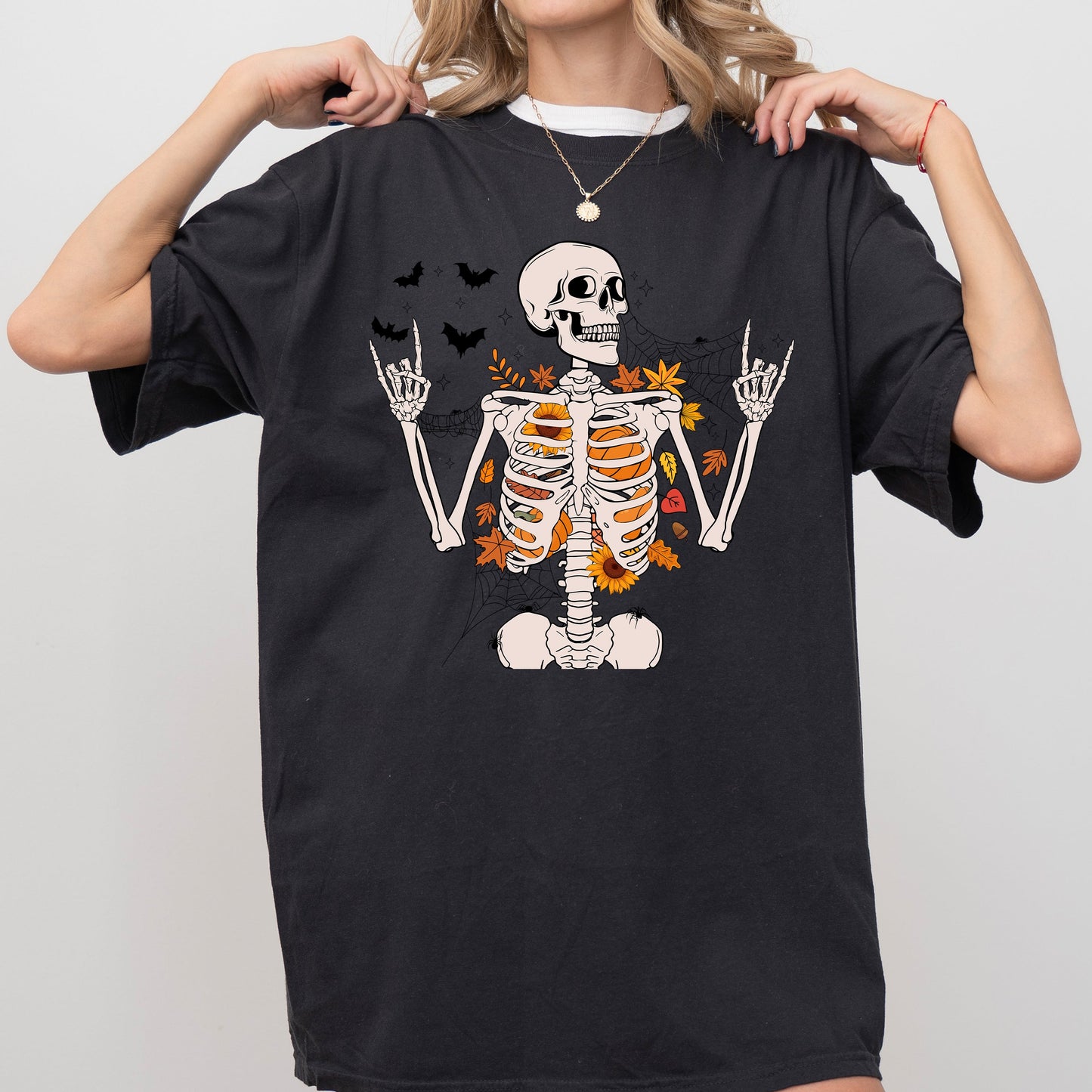 Funny Skeleton Flowers Rock Western Witch Meme Halloween Costume Tshirt Comfort Colors T-Shirt