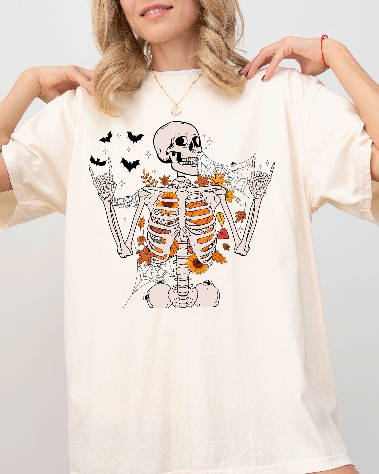 Funny Skeleton Flowers Rock Western Witch Meme Halloween Costume Tshirt Comfort Colors T-Shirt