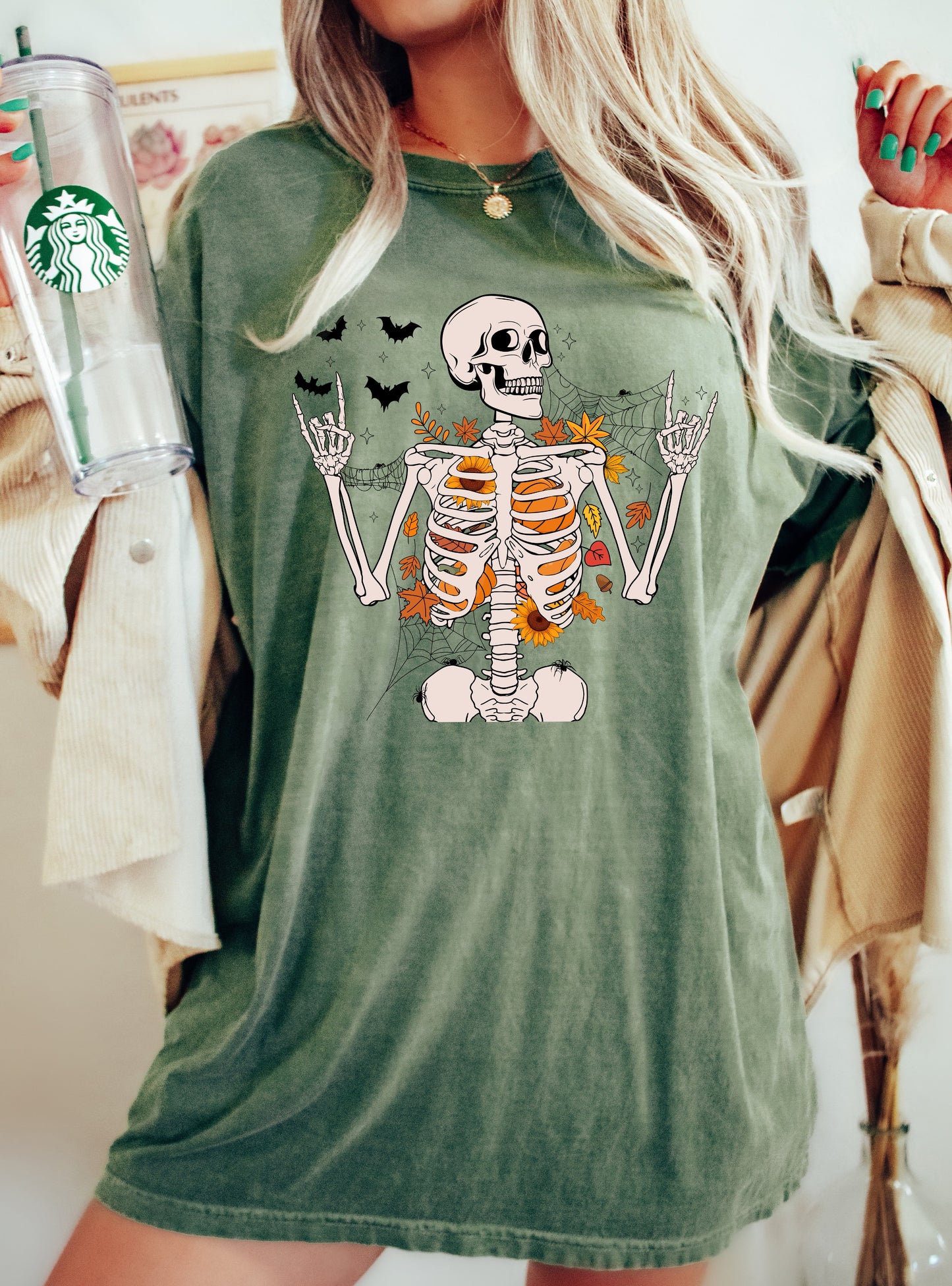 Funny Skeleton Flowers Rock Western Witch Meme Halloween Costume Tshirt Comfort Colors T-Shirt