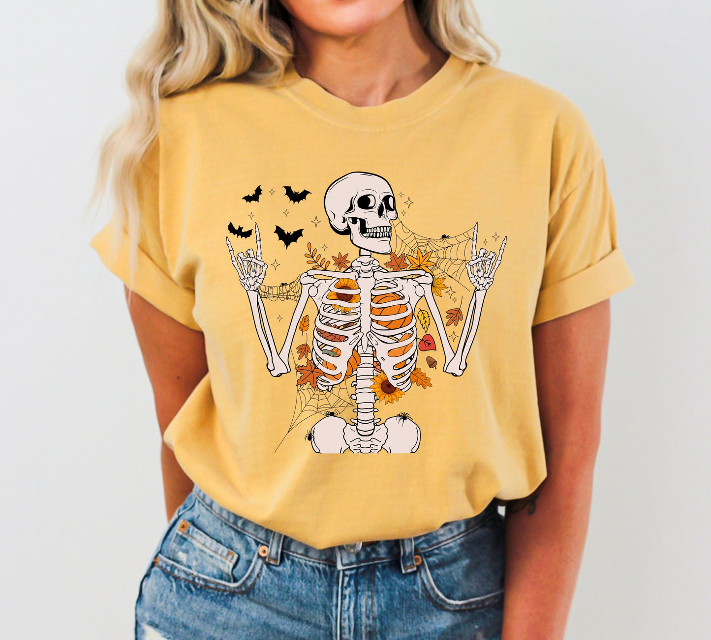 Funny Skeleton Flowers Rock Western Witch Meme Halloween Costume Tshirt Comfort Colors T-Shirt