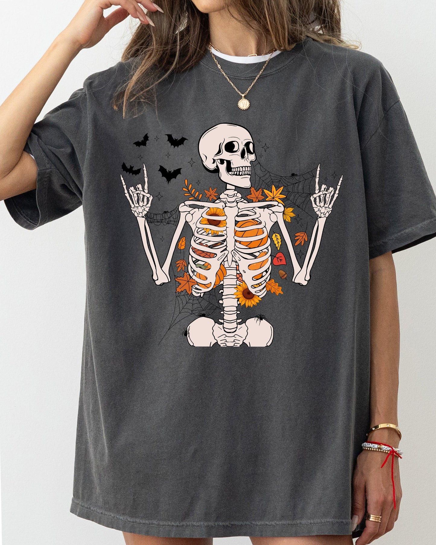 Funny Skeleton Flowers Rock Western Witch Meme Halloween Costume Tshirt Comfort Colors T-Shirt