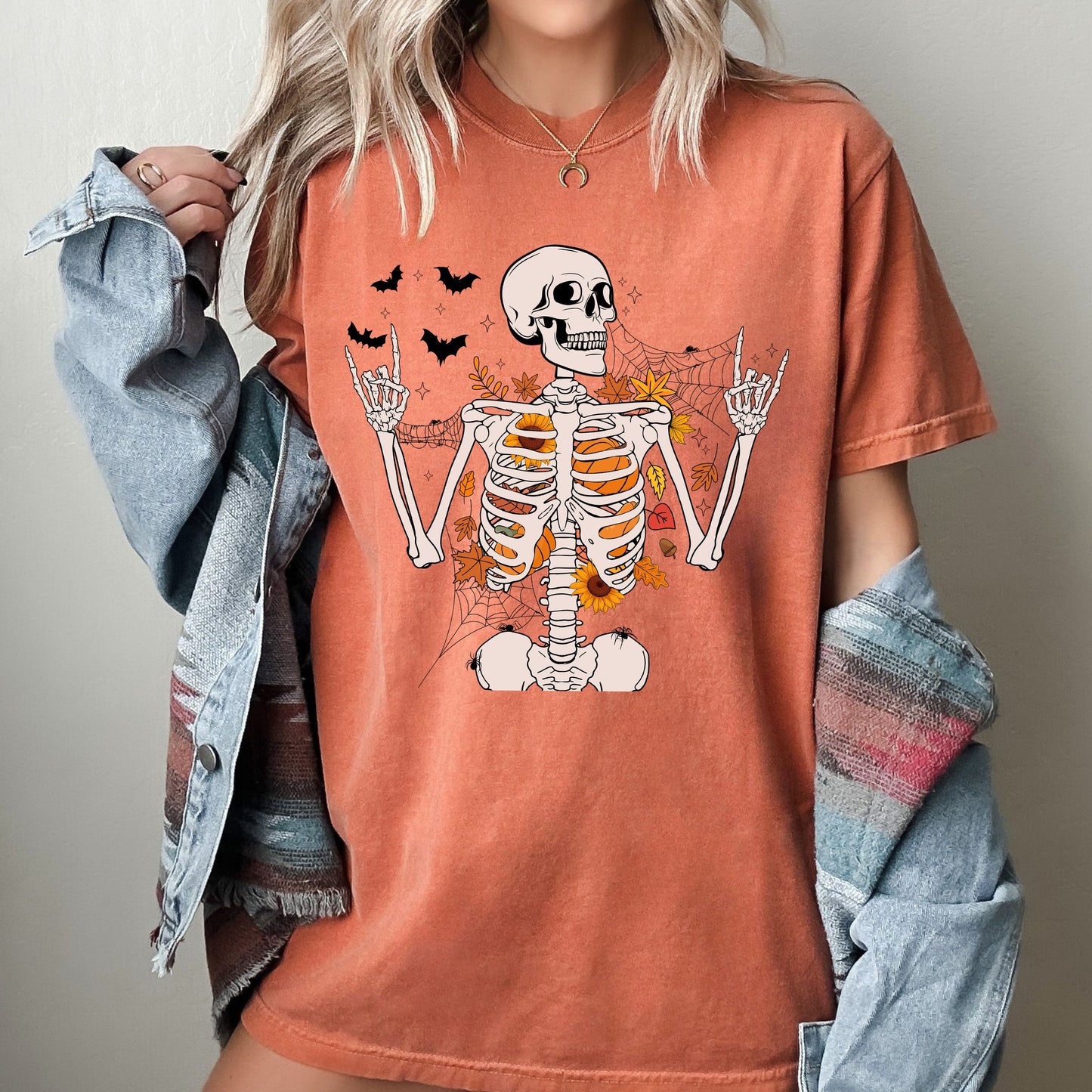 Funny Skeleton Flowers Rock Western Witch Meme Halloween Costume Tshirt Comfort Colors T-Shirt