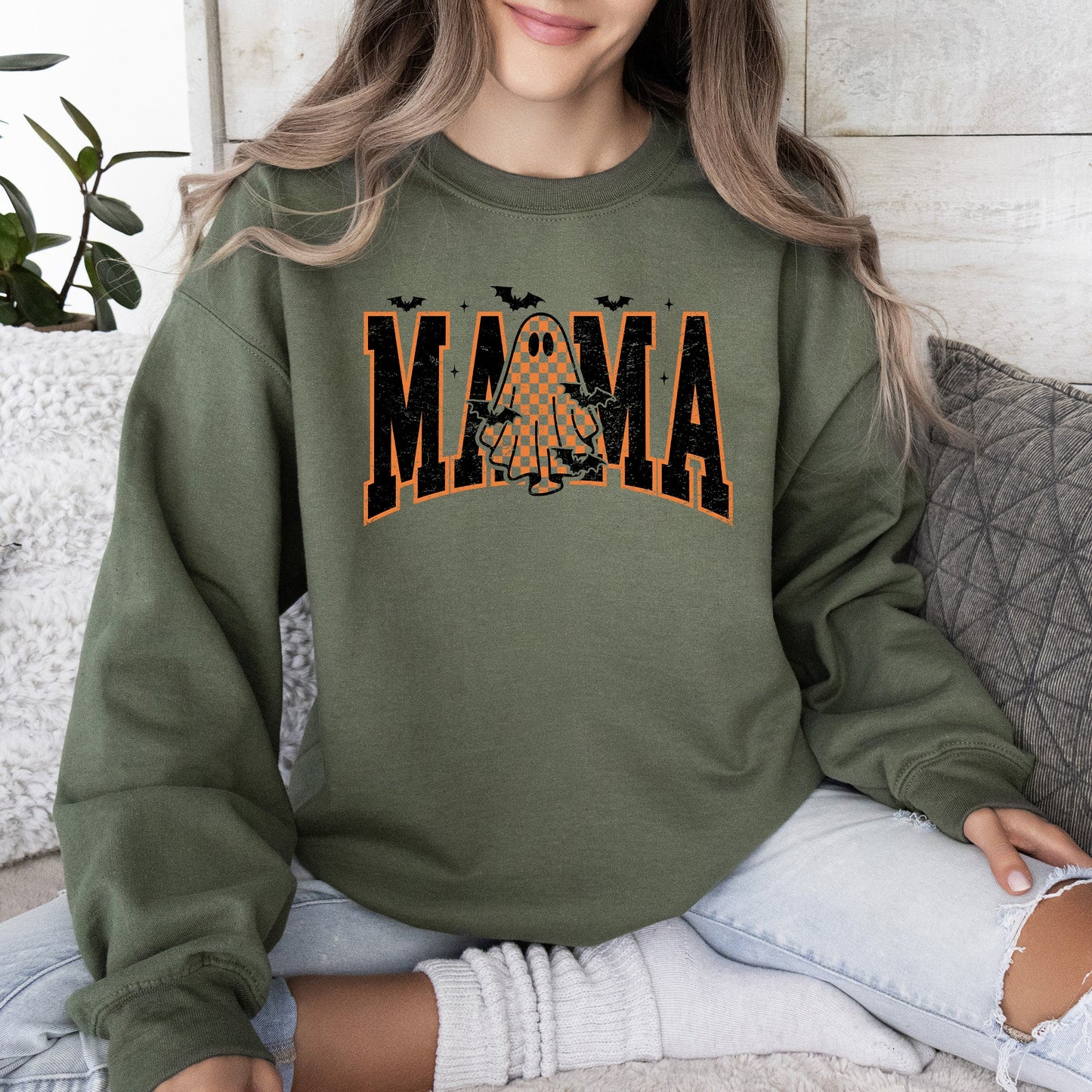 Halloween Mama Checkered Graphic Sweatshirt Refinery No. 1