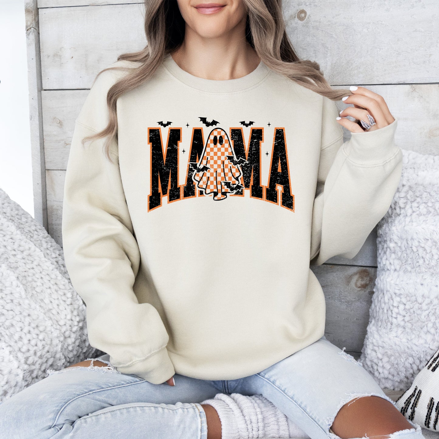 Halloween Mama Checkered Graphic Sweatshirt Refinery No. 1