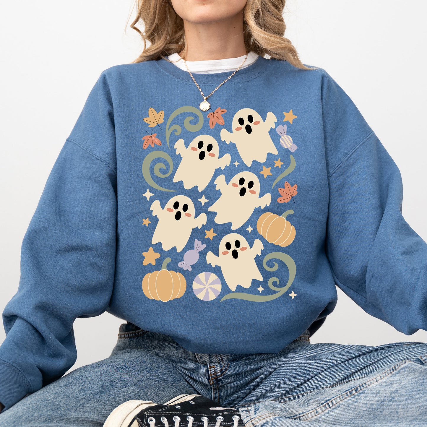 Vintage Ghosts Floral Halloween Retro Spooky Graphic Sweatshirt