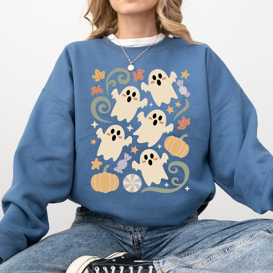 Vintage Ghosts Floral Halloween Retro Spooky Graphic Sweatshirt
