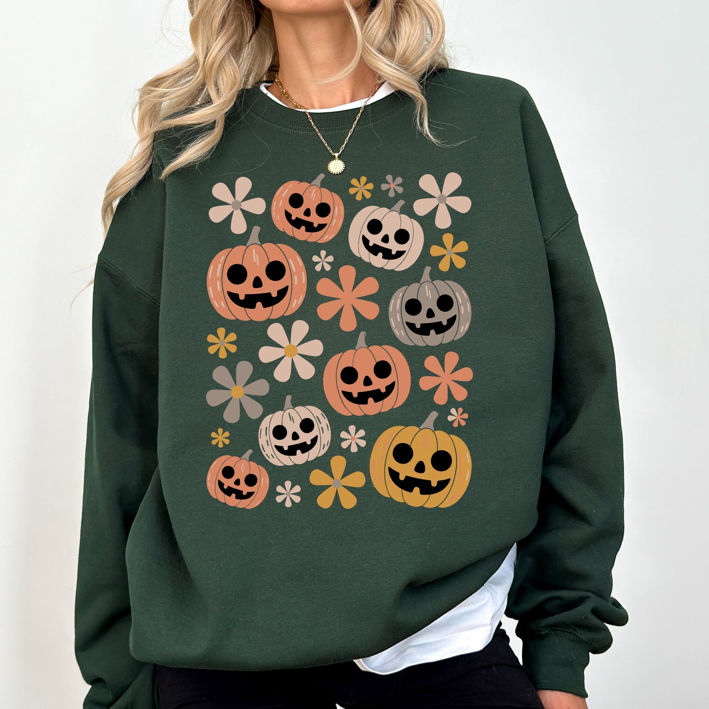 Pumpkins and Flowers, Halloween, Retro, Vintage, Spooky, Costume, Fall, Graphic Sweatshirt