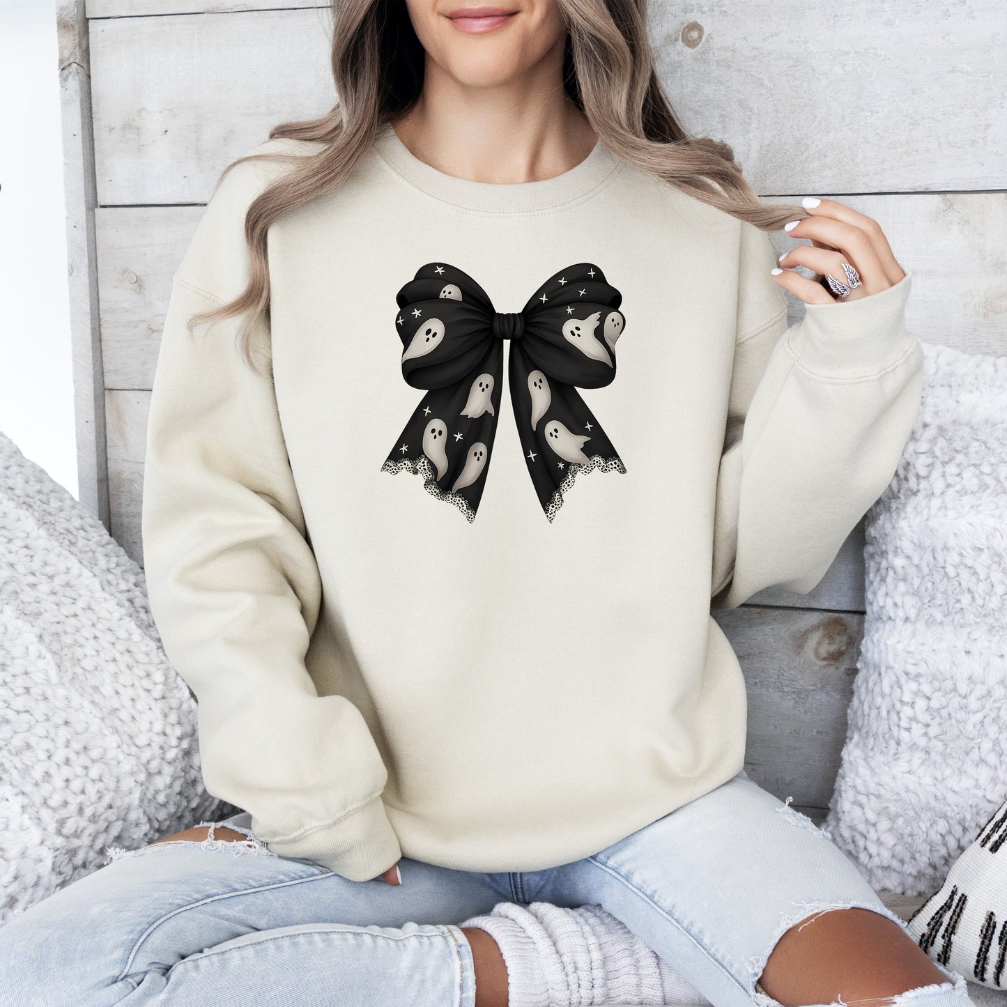 Halloween Bow Minimalist Graphic Sweatshirt Coquette Retro Vintage