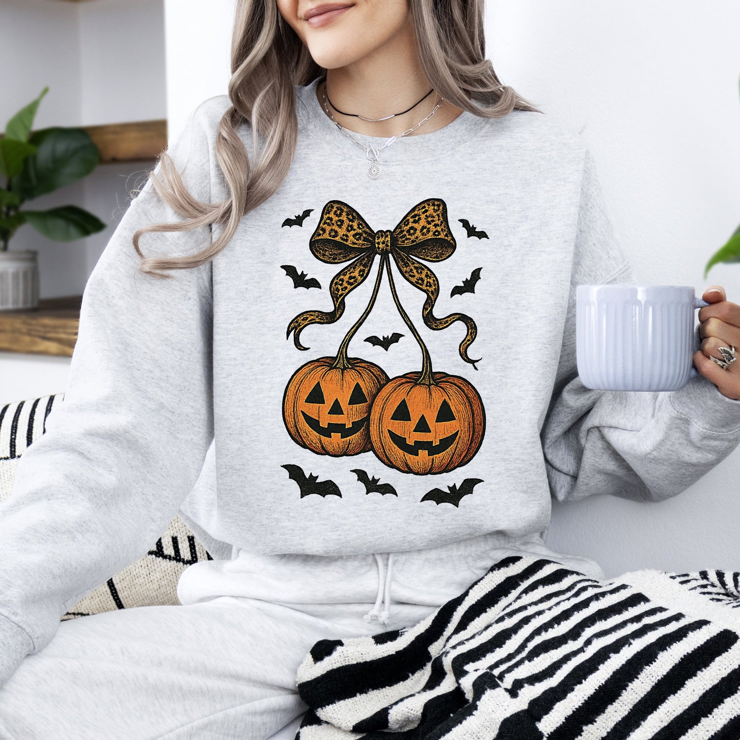 Pumpkin Coquette, Bow, Halloween, Retro, Vintage, Spooky, Costume, Fall, Graphic Sweatshirt