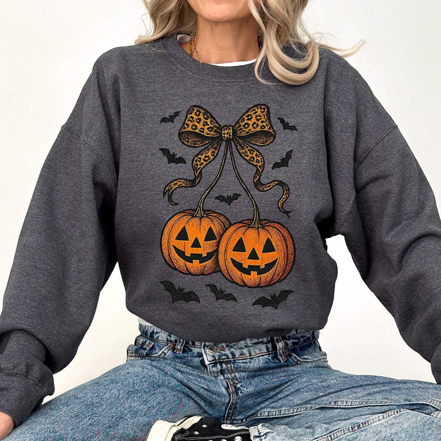 Pumpkin Coquette, Bow, Halloween, Retro, Vintage, Spooky, Costume, Fall, Graphic Sweatshirt