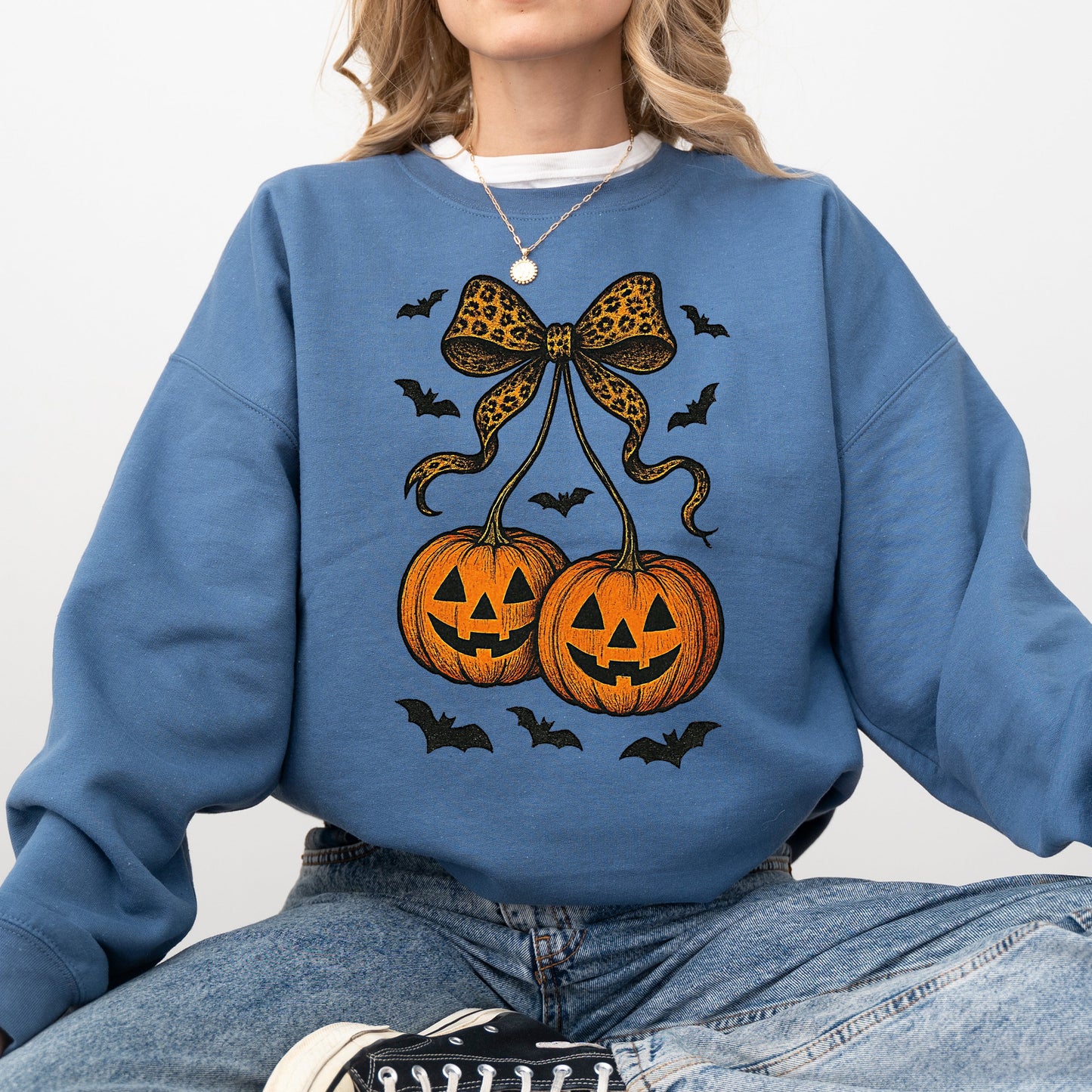 Pumpkin Coquette, Bow, Halloween, Retro, Vintage, Spooky, Costume, Fall, Graphic Sweatshirt