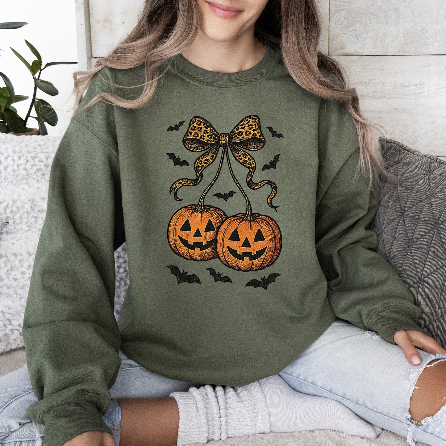 Pumpkin Coquette, Bow, Halloween, Retro, Vintage, Spooky, Costume, Fall, Graphic Sweatshirt