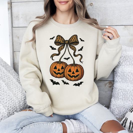 Pumpkin Coquette, Bow, Halloween, Retro, Vintage, Spooky, Costume, Fall, Graphic Sweatshirt