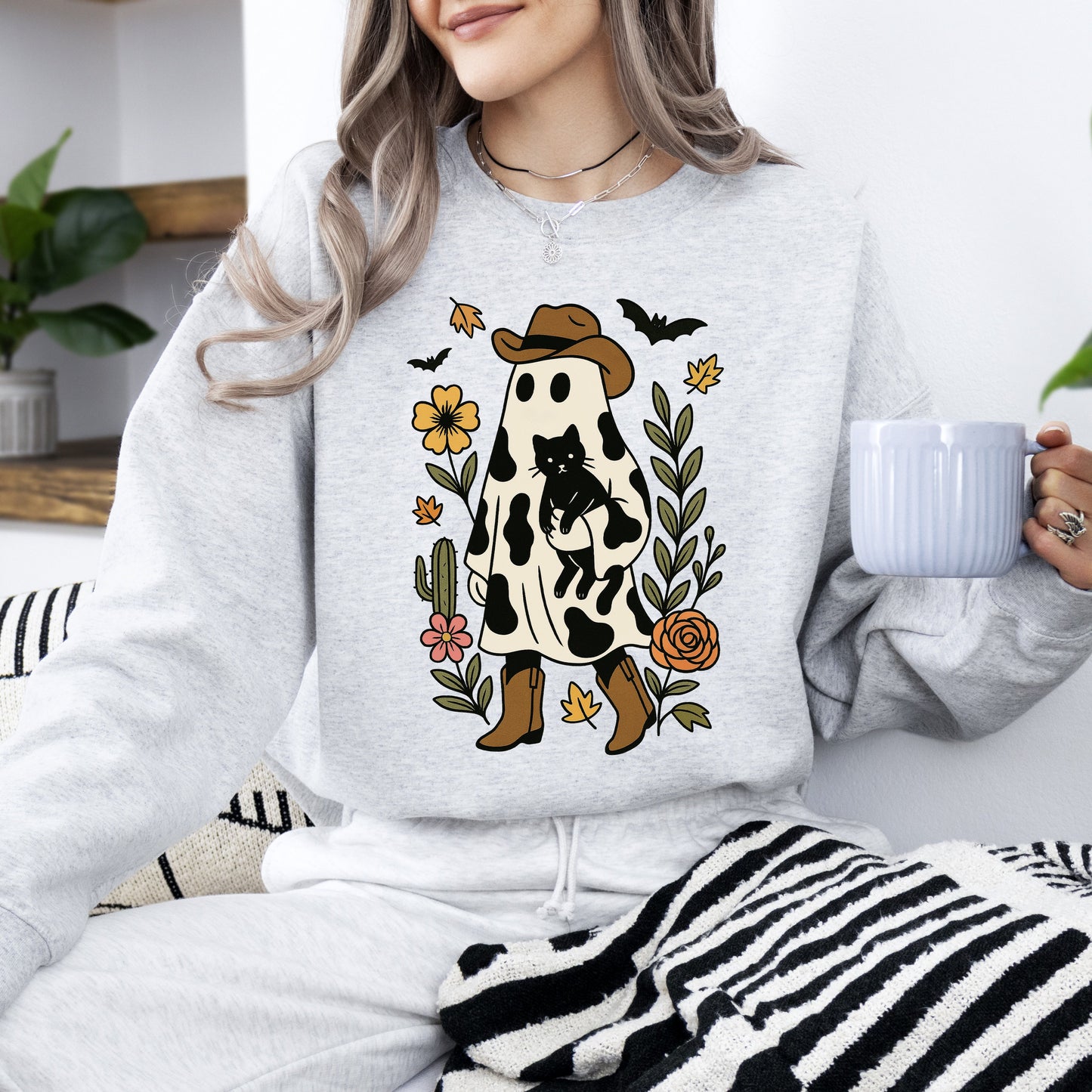 Cute Cowboy Ghost Neon-Infused Graphic Sweatshirt Retro Vintage