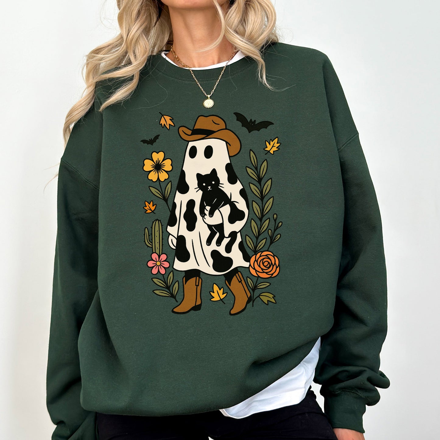 Cute Cowboy Ghost Neon-Infused Graphic Sweatshirt Retro Vintage