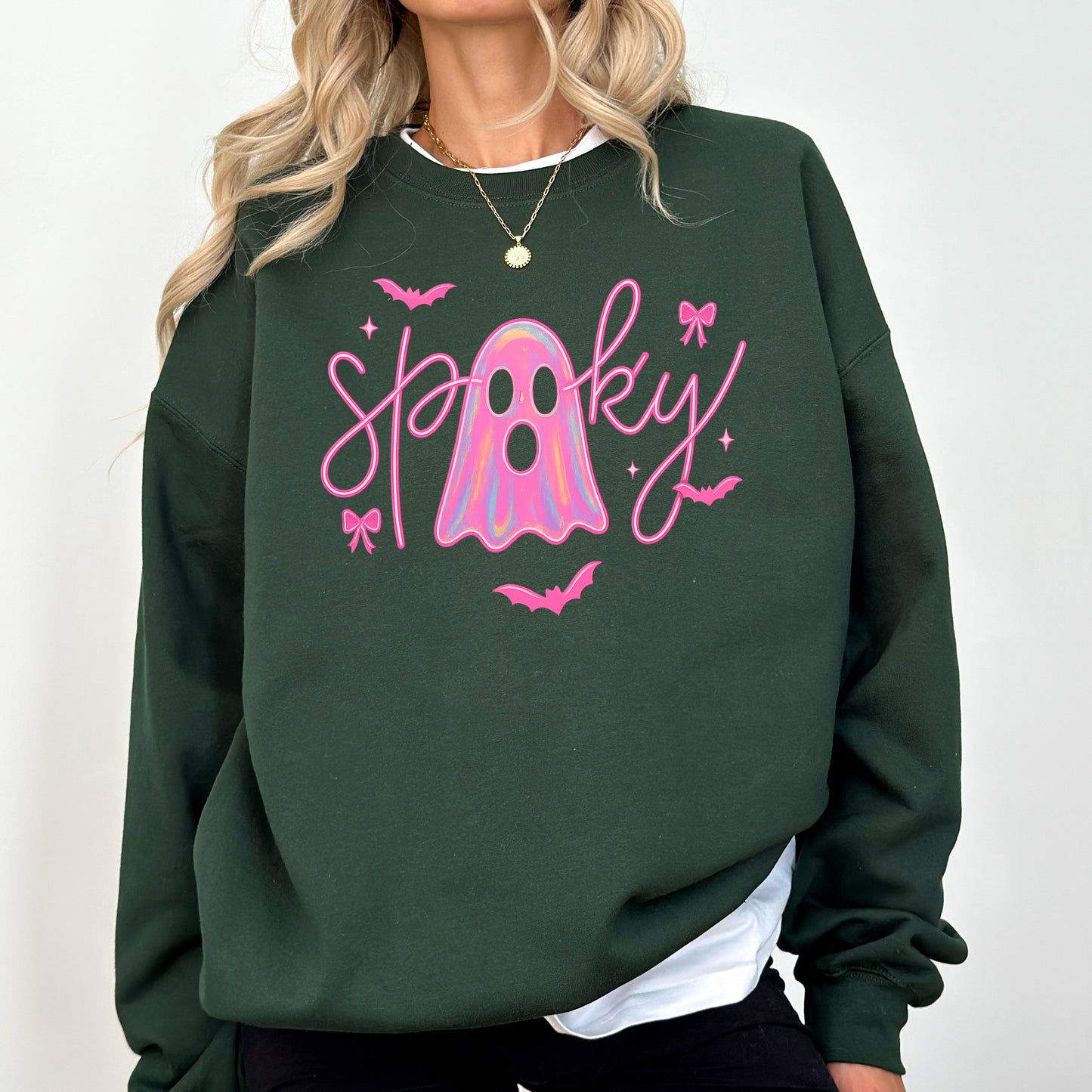 Pink Neon Ghost, Halloween, Retro, Vintage, Spooky, Costume, Fall, Graphic Sweatshirt