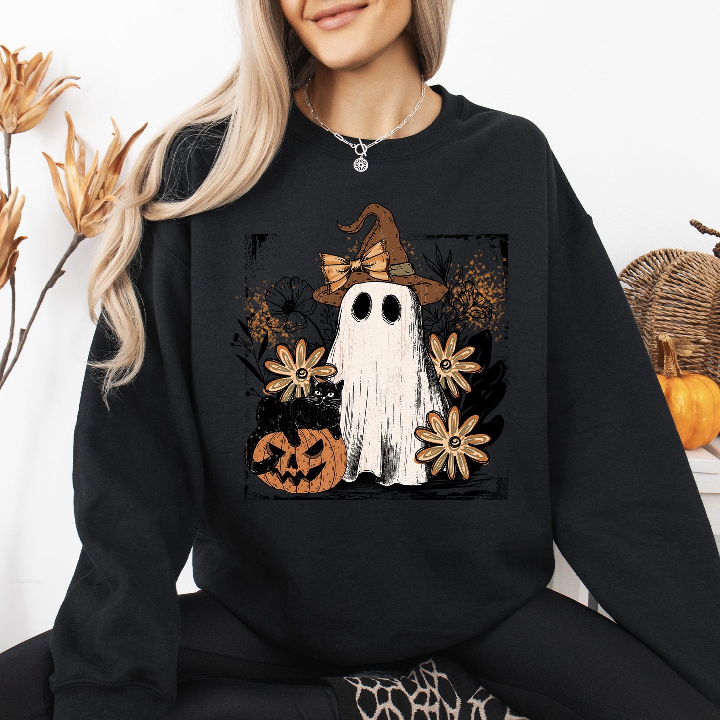 Pink Neon Ghost Vintage Graphic Sweatshirt Halloween Costume