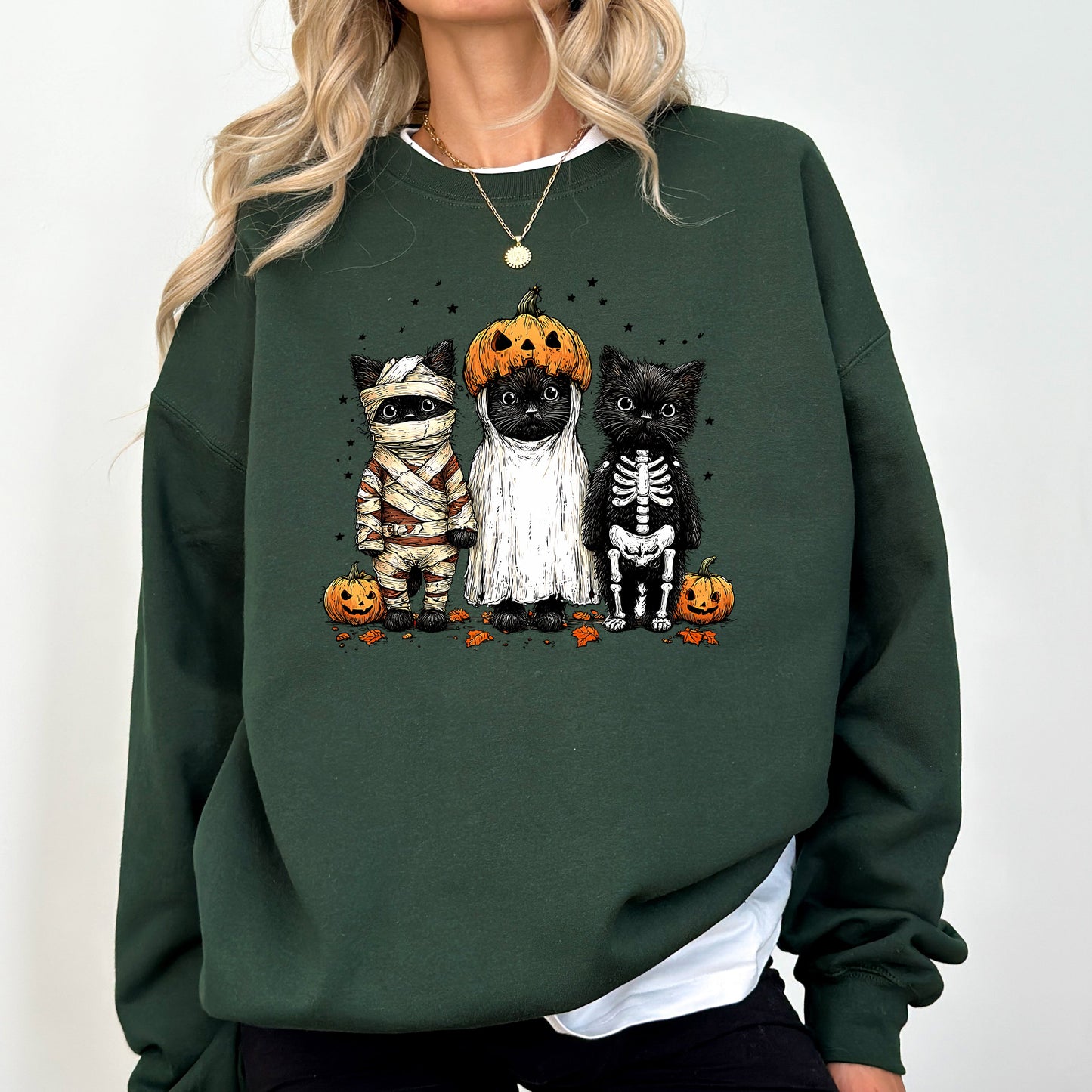 Funny Halloween Cats Vintage Graphic Sweatshirt