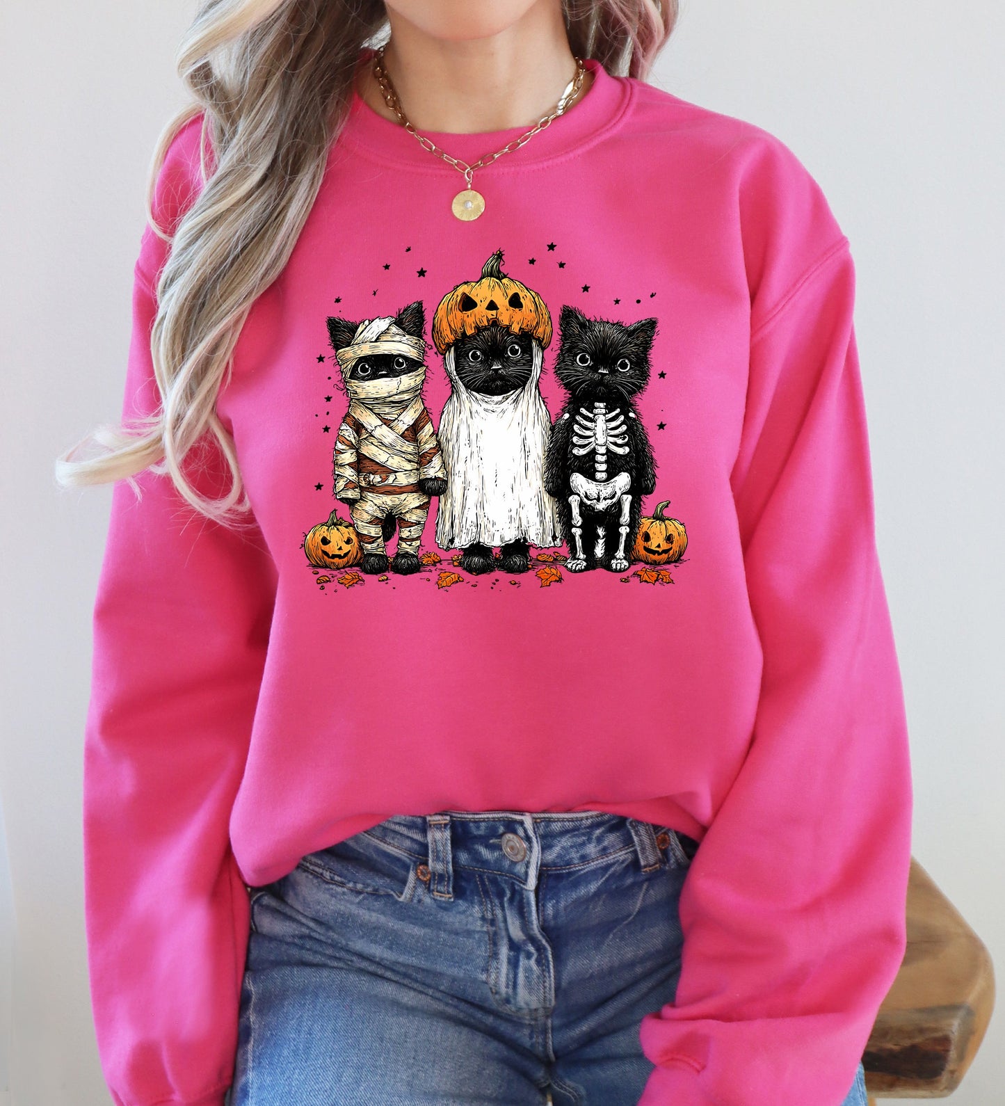 Funny Halloween Cats Vintage Graphic Sweatshirt