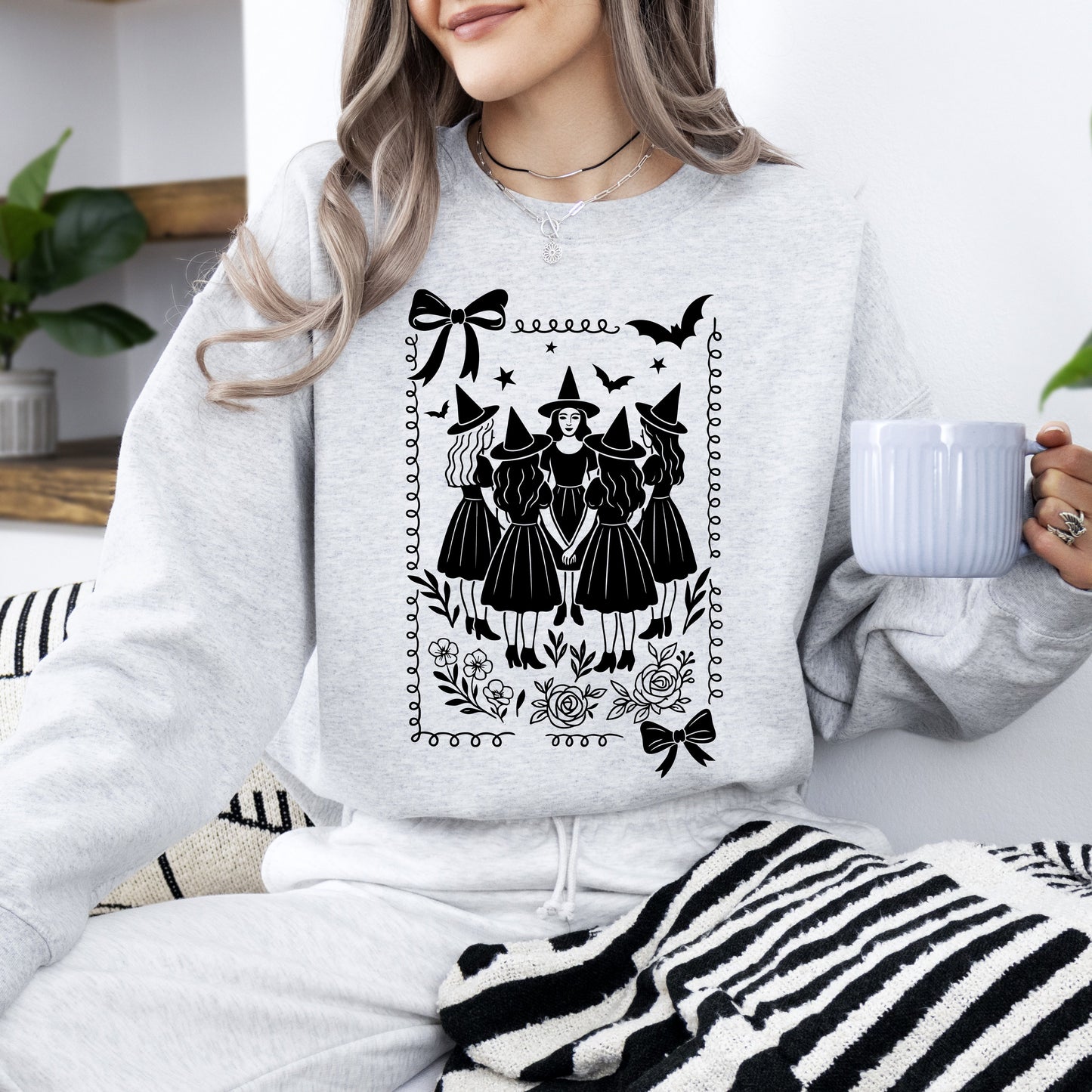 Halloween Witches Vintage Graphic Sweatshirt Retro Ghost Pumpkin Fall Costume