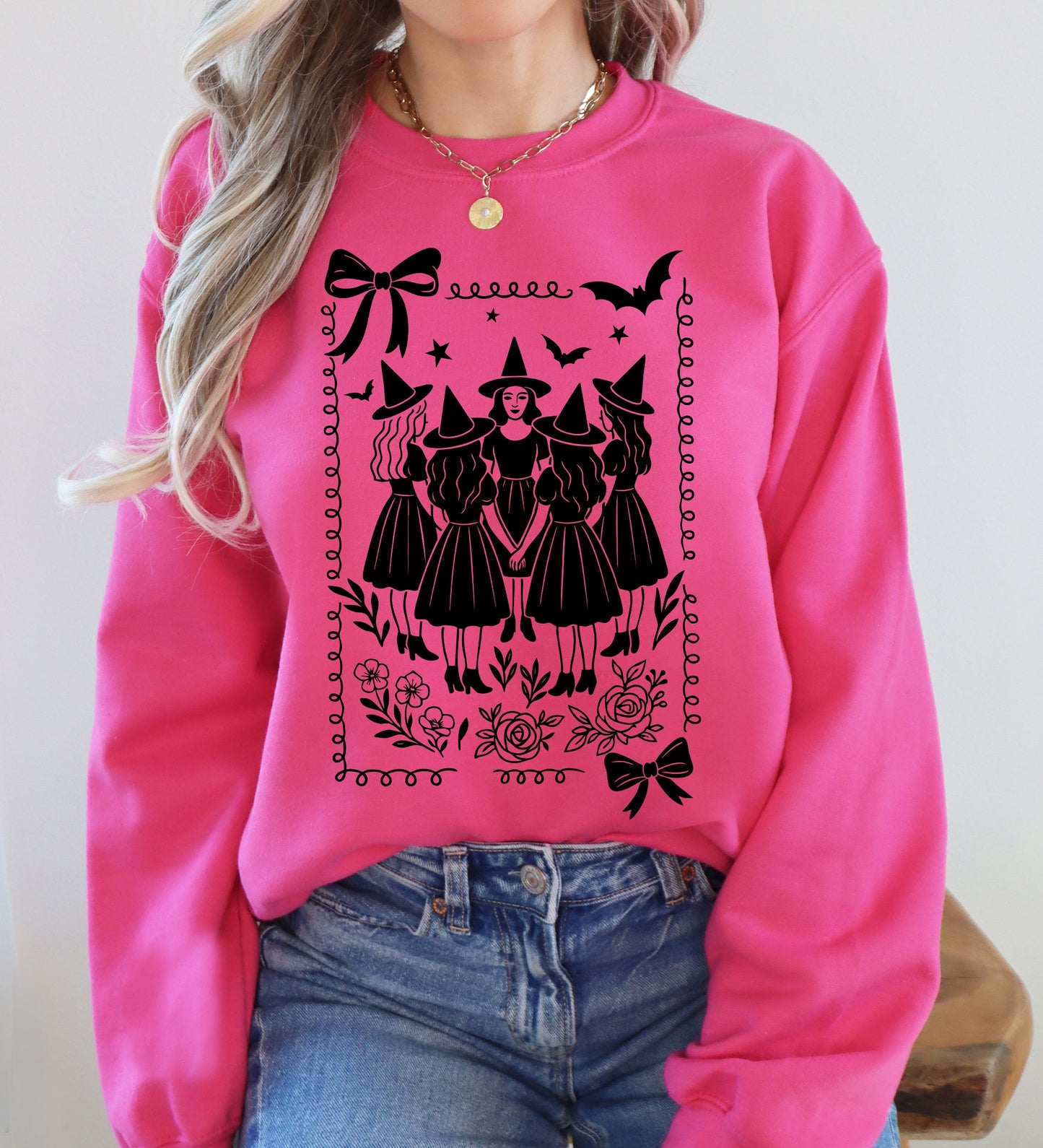 Halloween Witches Vintage Graphic Sweatshirt Retro Ghost Pumpkin Fall Costume