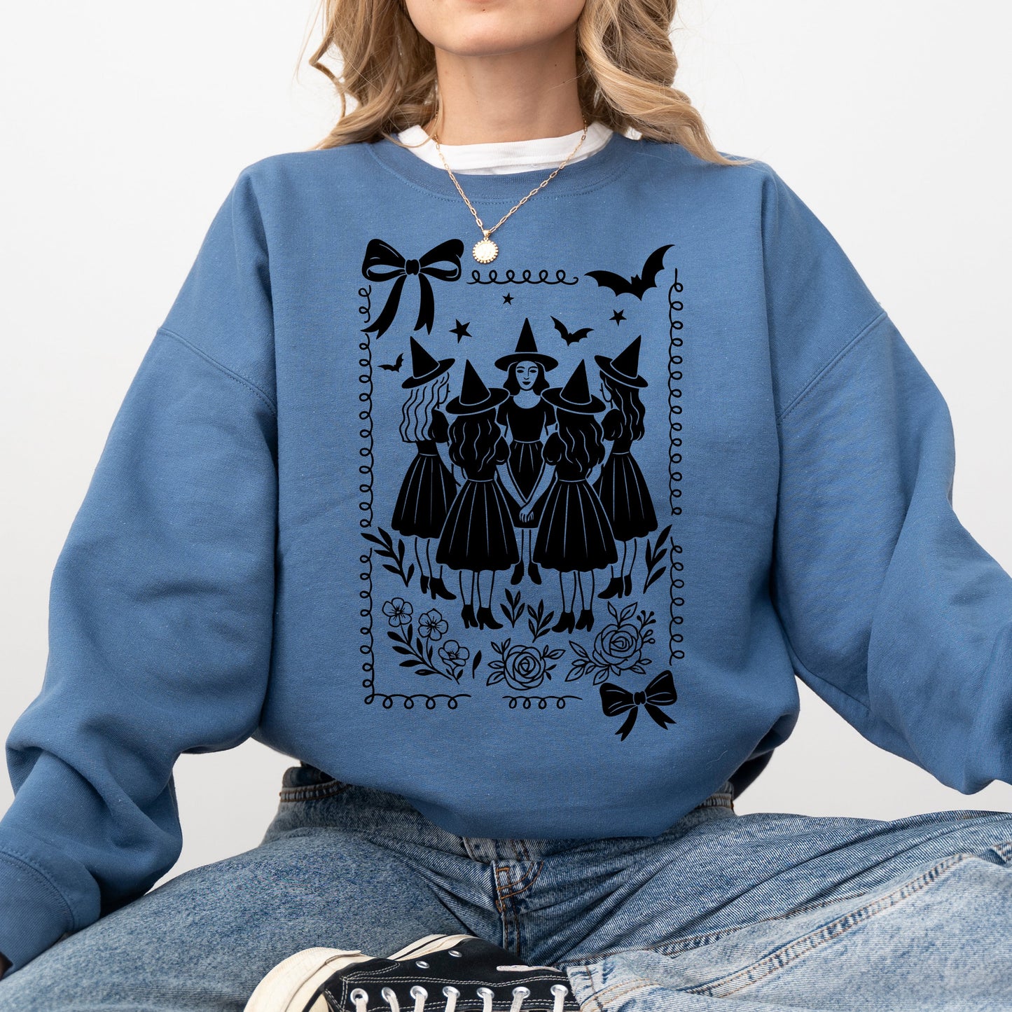 Halloween Witches Vintage Graphic Sweatshirt Retro Ghost Pumpkin Fall Costume