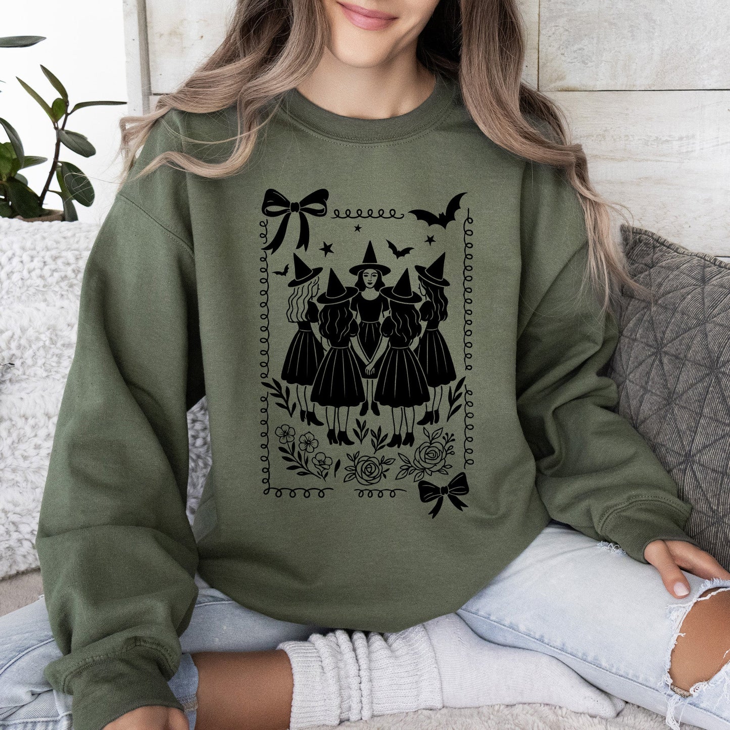 Halloween Witches Vintage Graphic Sweatshirt Retro Ghost Pumpkin Fall Costume