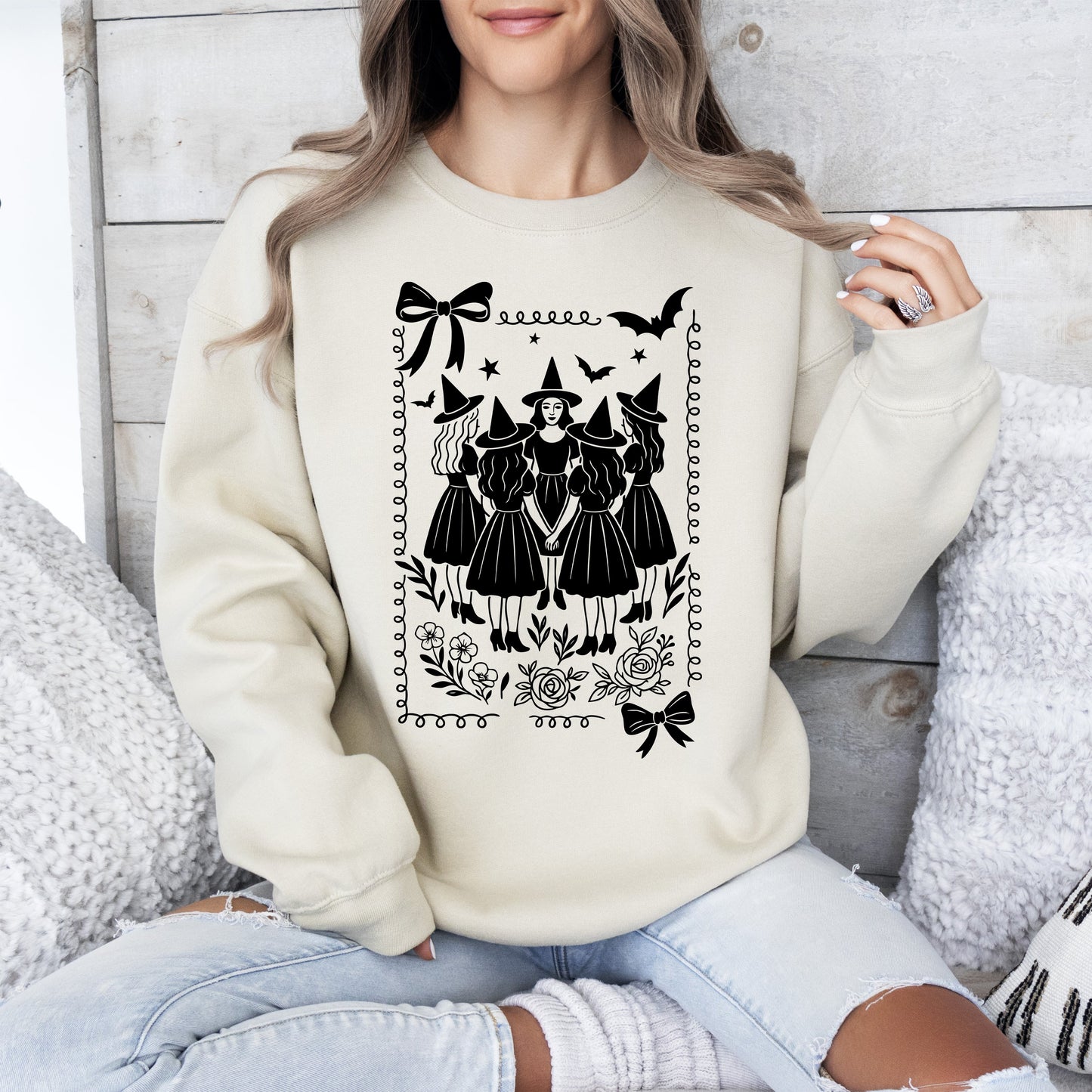 Halloween Witches Vintage Graphic Sweatshirt Retro Ghost Pumpkin Fall Costume