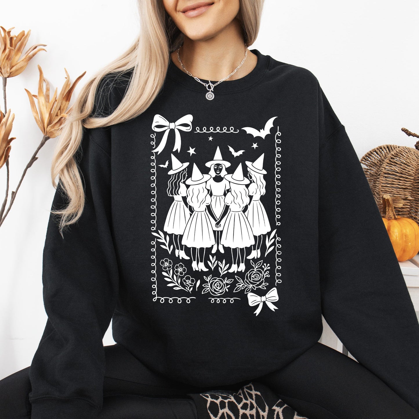 Halloween Witches Vintage Graphic Sweatshirt Retro Ghost Pumpkin Fall Costume