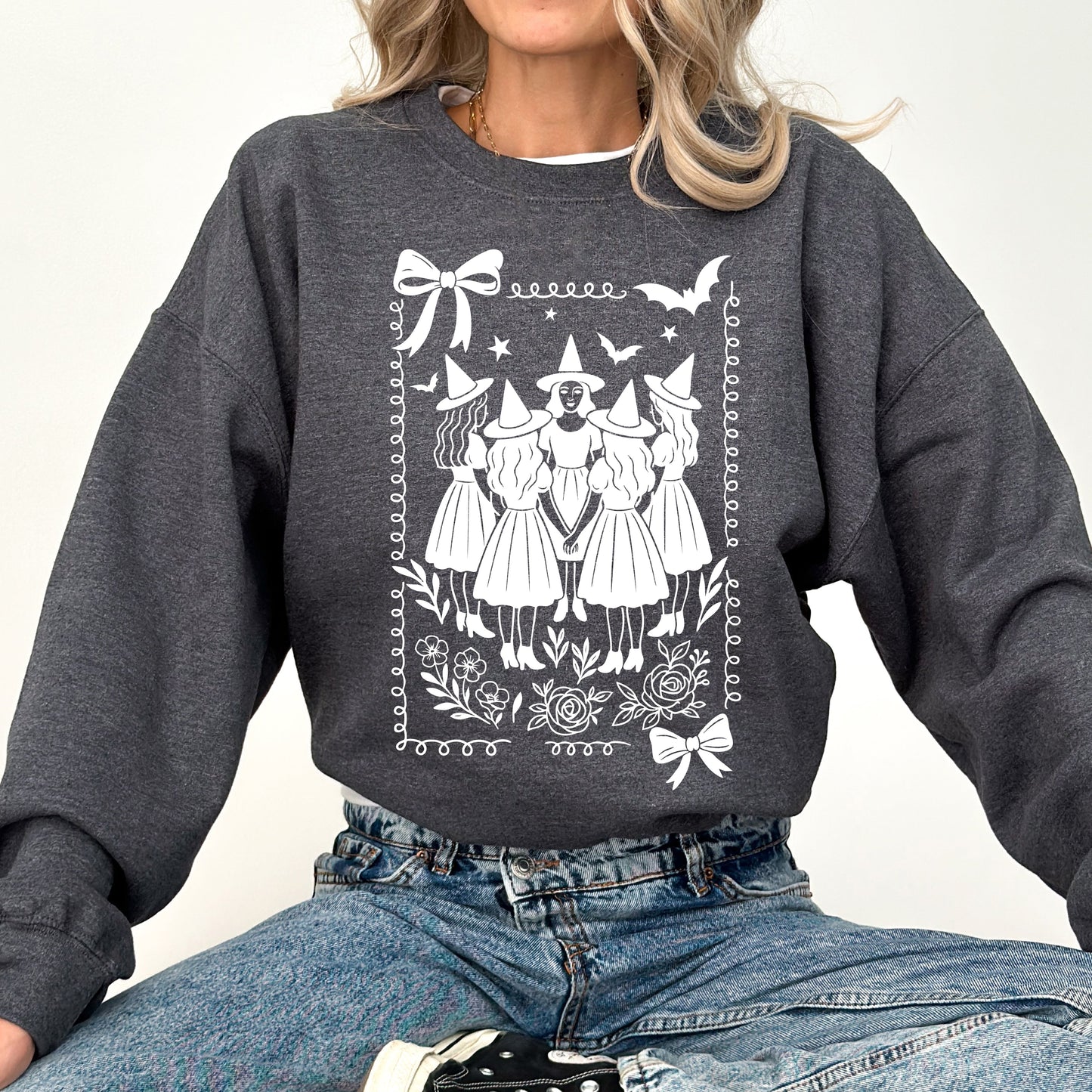Halloween Witches Vintage Graphic Sweatshirt Retro Ghost Pumpkin Fall Costume