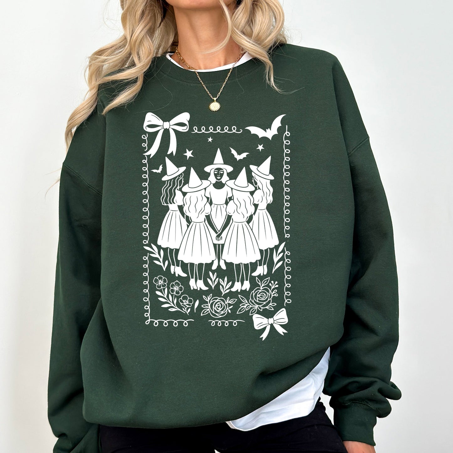 Halloween Witches Vintage Graphic Sweatshirt Retro Ghost Pumpkin Fall Costume
