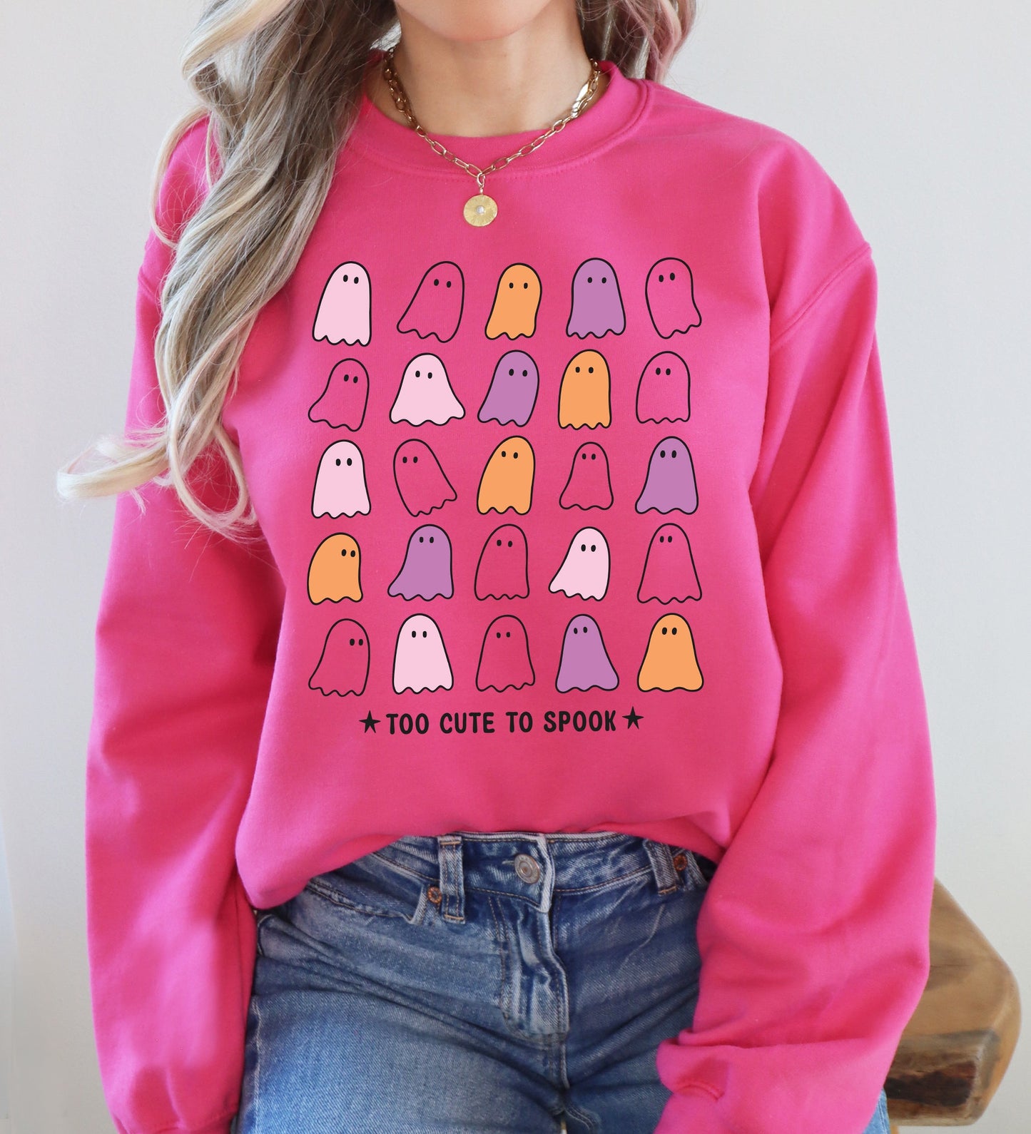 Too Cute to Spook, Mini Ghosts, Halloween, Vintage, Pumpkin, Retro, Spooky, Costume, Fall, Graphic Sweatshirt