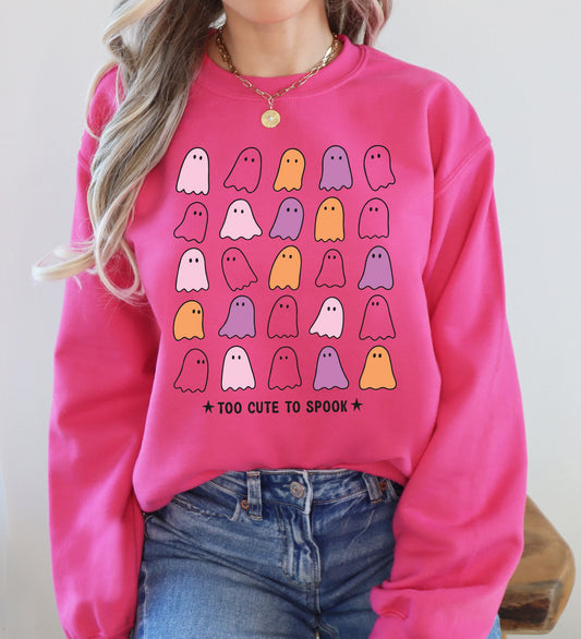 Too Cute to Spook, Mini Ghosts, Halloween, Vintage, Pumpkin, Retro, Spooky, Costume, Fall, Graphic Sweatshirt