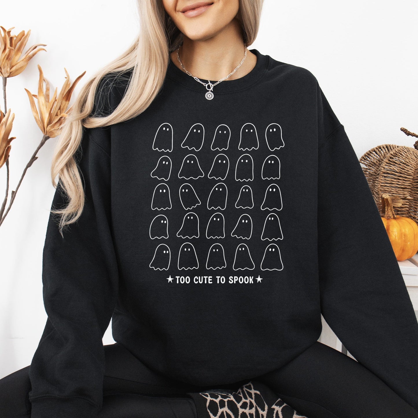Too Cute to Spook, Mini Ghosts, Halloween, Vintage, Pumpkin, Retro, Spooky, Costume, Fall, Graphic Sweatshirt