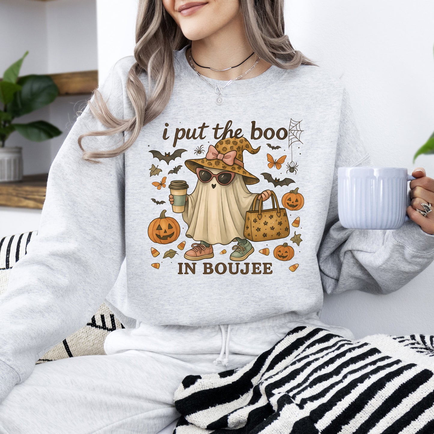Boujee Ghost Vintage Pumpkin Graphic Sweatshirt Fall Costume