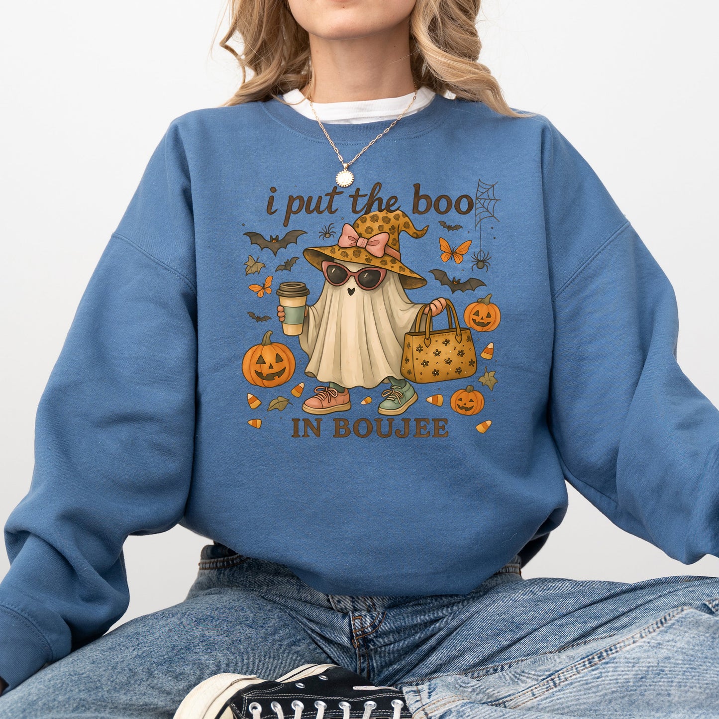 Boujee Ghost Vintage Pumpkin Graphic Sweatshirt Fall Costume